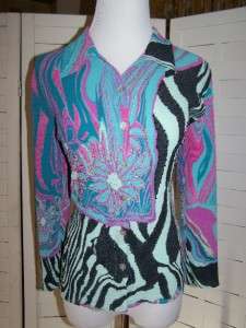   Colorful Floral Zebra & Sequins Crinkle Style Blouse Size XL  