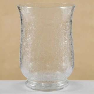Pair Crackle Flared Clear Glass Pillar Candle Holder  