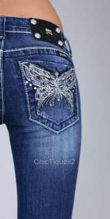 Miss Me Jeans Crystal Rhinestone Butterfly Denim Boot Cut JP5458B Sz 