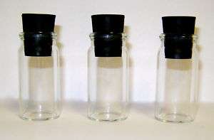 Glass Vial Jar with Black Stopper X3 Clear 2 Inch Tall  