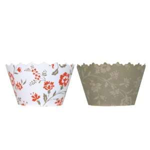 Reversible Antique Flower Print & Grayscale Cupcake Wrappers   Set of 