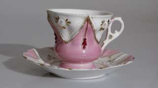 MOUSTACHE CUP AND SAUCER BEAUTIFUL SET IN PINK AND WHITE  