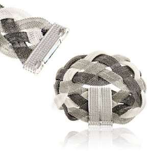    Silvertone Braided Mesh with Magnet Lock Tri tone Bracelet Jewelry