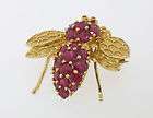 Estate 14k Gold Ruby Bumble Bee Brooch Bug Pin Jewelry  