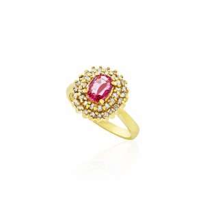   52 ct Ladies Diamond & Pink Sapphire Ring in 14k Yellow Gold Jewelry