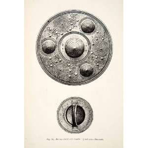  1889 Wood Engraving Bronze Shield Handle Denmark Warrior Viking 