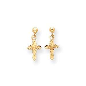  Sardelli   14k Diamond Cut Cross Dangle Post Earrings 