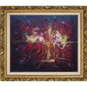   Background Oil Painting, with Ornate Antique Dark Gold Wood Frame 26 x