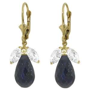   Solid Gold Leverback Earrings with White Topaz & Sapphires Jewelry