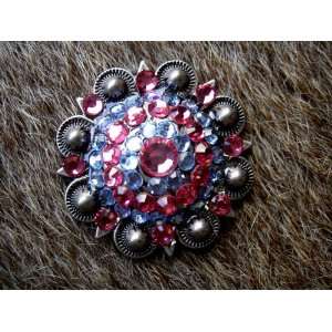  4 FLOWER SHAPED CONCHOS WITH Pink & Blue Crystals 