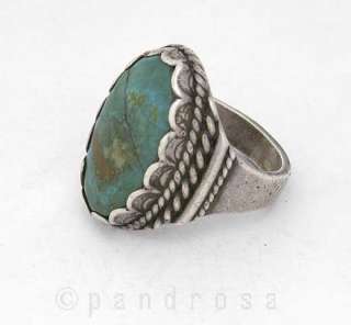 Navajo silver ring with oval green turquoise