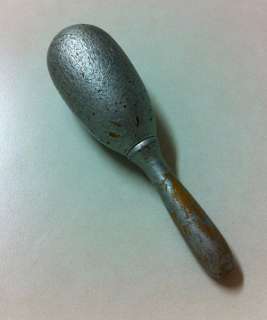 VINTAGE WOODEN SEWING DARNING EGG   silver antique collectible handled 