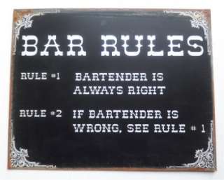 BAR RULES Bar Gameroom Garage Pub Restaurant Funny Sign  