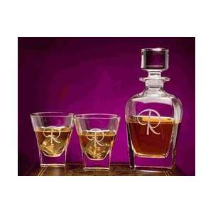   Fusion Crystal Decanter & Two Rock Glass Set
