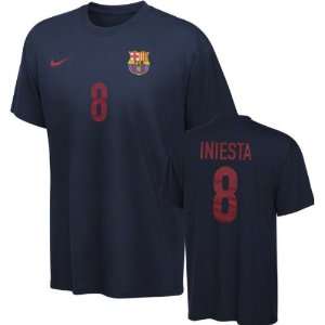  FC Barcelona AndrÃ©s Iniesta Navy Nike Name and Number T 