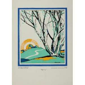  1929 Spring Anson Tree Village Sun Original Color Print 