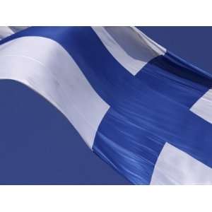  Close up of the Flag of Finland on White Fabric with a 