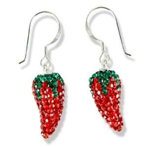  Ashley Arthur .925 Silver Red Crystal Pepper Earrings 