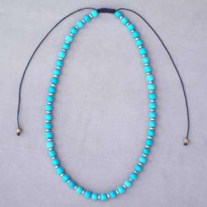 Real turquoise and silver necklace, 9mm beads, 20  