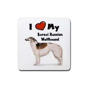  I Love My Borzoi Russian Wolfhound Rubber Square Coaster 