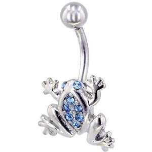  Belly Navel Ring Light Blue Crystal Tree Frog Color Belly 