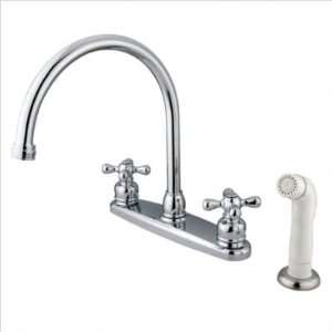  Goose Neck Kitchen Faucet with Cross Handles and White Side Spray 