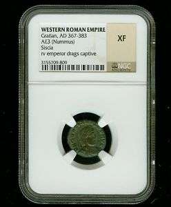 Western Roman Empire Gratian AD 367 383 Nummus NGC XF  