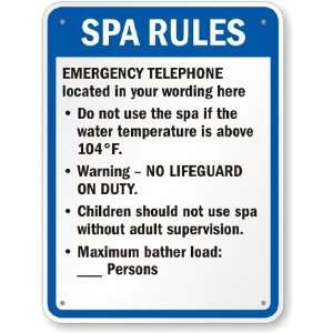  Texas Spa Rules Sign Polyethylene Signs, 24 x 18 Office 