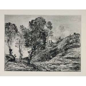   Italian Landscape Italy Jean Baptiste Corot   Original Halftone Print