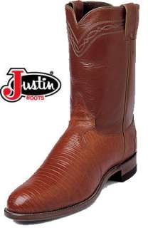 Justin Mens 3113 Iguana Lizard Classic Roper Boots 12E  