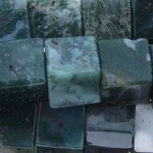 Beads   Moss Agate  Cube with Big Hole Plain   10mm Height, 10mm 
