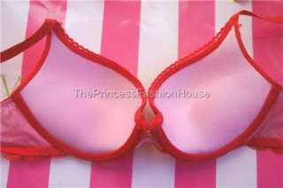   VICTORIAS SECRET ANGELS BY VS LOVE PUSH UP DEMI LACE WING BRA RED 34A