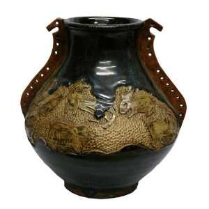  Chinese zodiac carved vase w/ rabbit, dog, monkey, dragon 