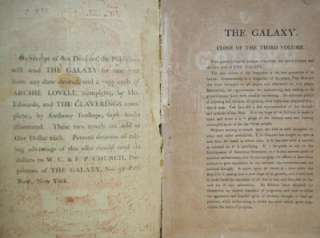 THE GALAXY MAGAZINE AN ILLUSTRATED ENTERTAINING READING 15 APRIL 1867 