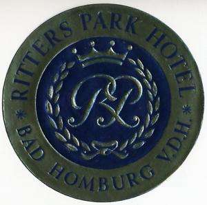 Ritters Park Hotel ~HOMBURG GERMANY~ Old Luggage Label  