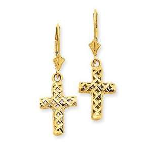  14k Yellow Gold Diamond cut Cross Earrings Jewelry