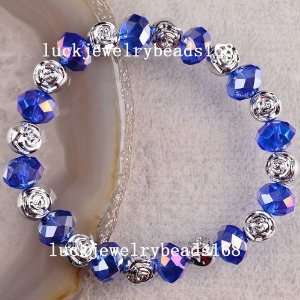  Blue Crystal Spacers Flower Bracelet 