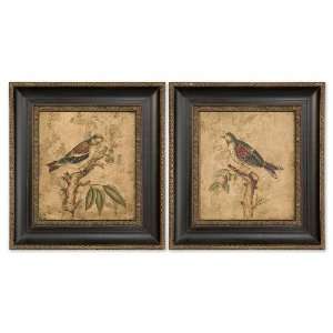    Set of 2 Colorful Birds on Branch Art Accents