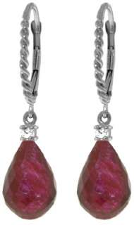   Gold Natural Red Ruby Briolette Gemstones Diamonds Lever Back Earrings