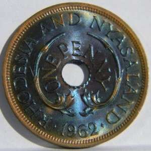 RHODESIA & NYASALAND, Federation 1962 bronze Penny; brown UNC  