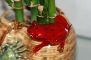 Handmade glass red frog ornament decor figurine  