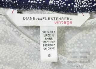 Diane Von Furstenberg Vintage Blue & White Silk V Neck Dress Size 10 