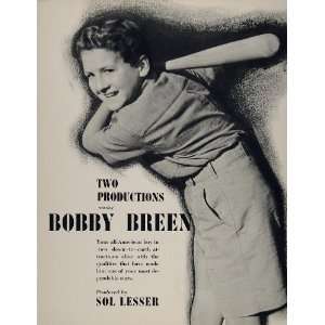  1939 Ad RKO Movie Bobby Breen Sol Lesser Baseball Bat 