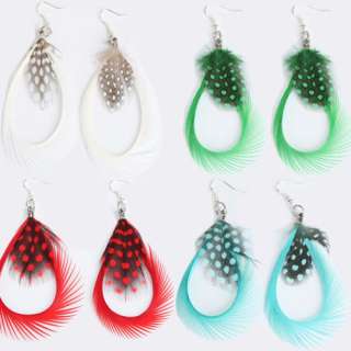   Different Color Feather Earrings Dangle Drop Green/Red/White/Blue