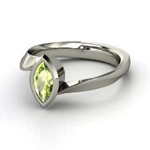  Magic Marquise Ring, Marquise Peridot 14K White Gold Ring 