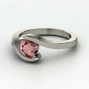  Ocean Ring, Round Red Garnet 14K White Gold Ring Jewelry