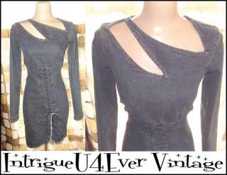   Avant Garde Cut Out Neckline Dress Denim Mini Body Con S/M FUBU  