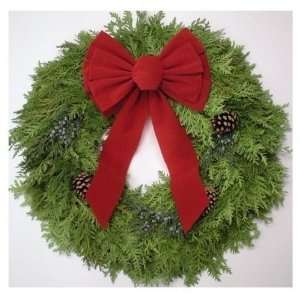  Holiday Wreath, Fresh Cut Cedar with Christmas Red Velvet 