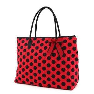  Large Quilted Polka Dots Print Tote Bag   Red and Black 