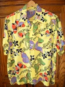 Vintage 1940s 50s Silky Rayon Butterfly Hawaiian Aloha Shirt Good 